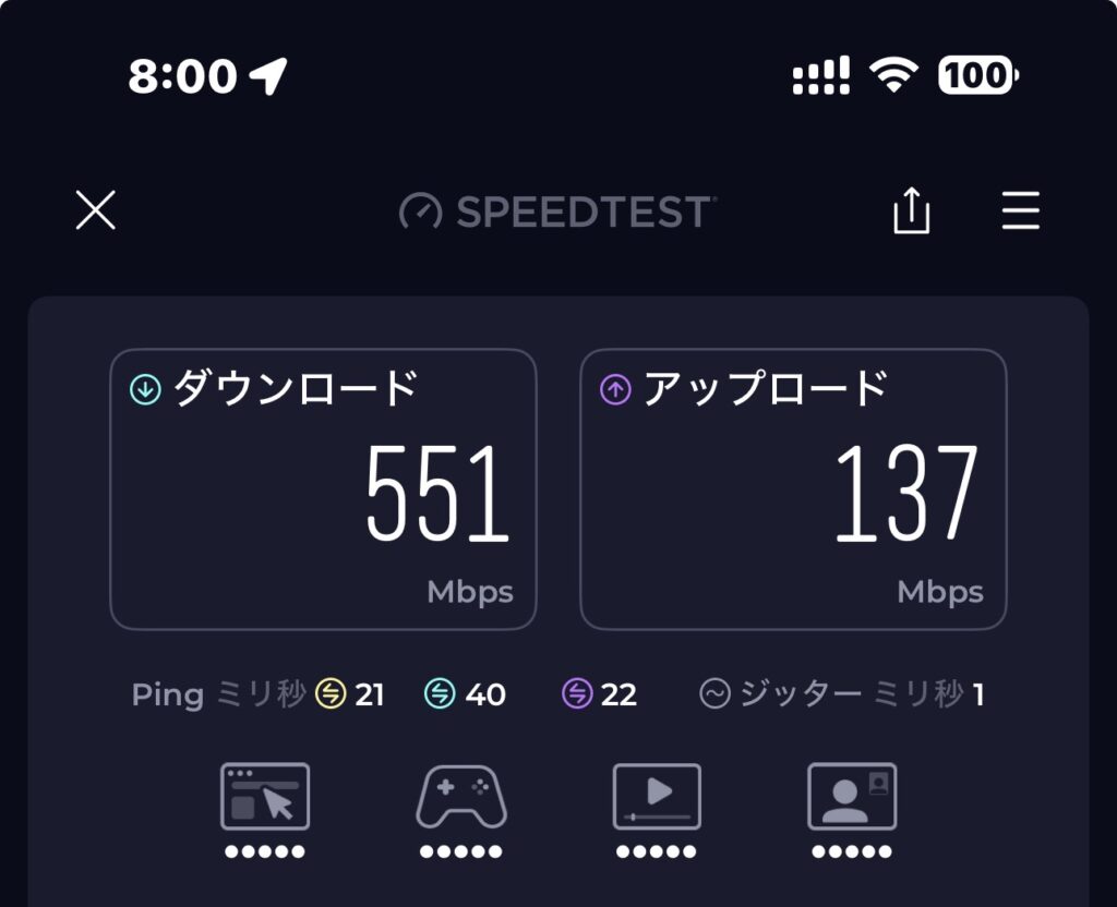 Speedtestの結果